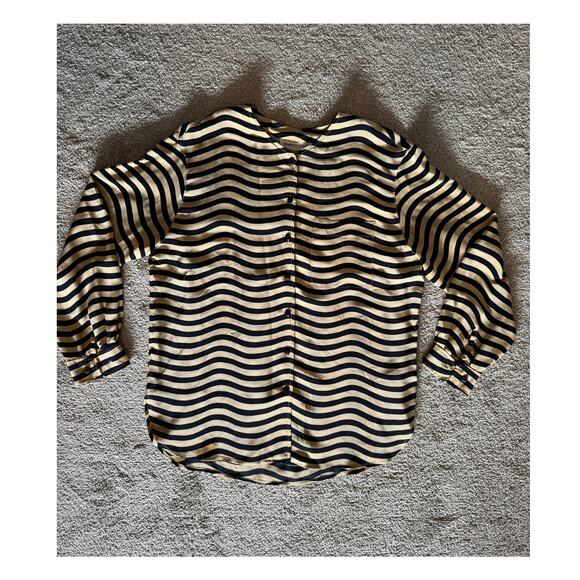 Anne Klein II Silk Button Up Blouse in Navy/Beige Stripe, Size 10 - Picture 6 of 7